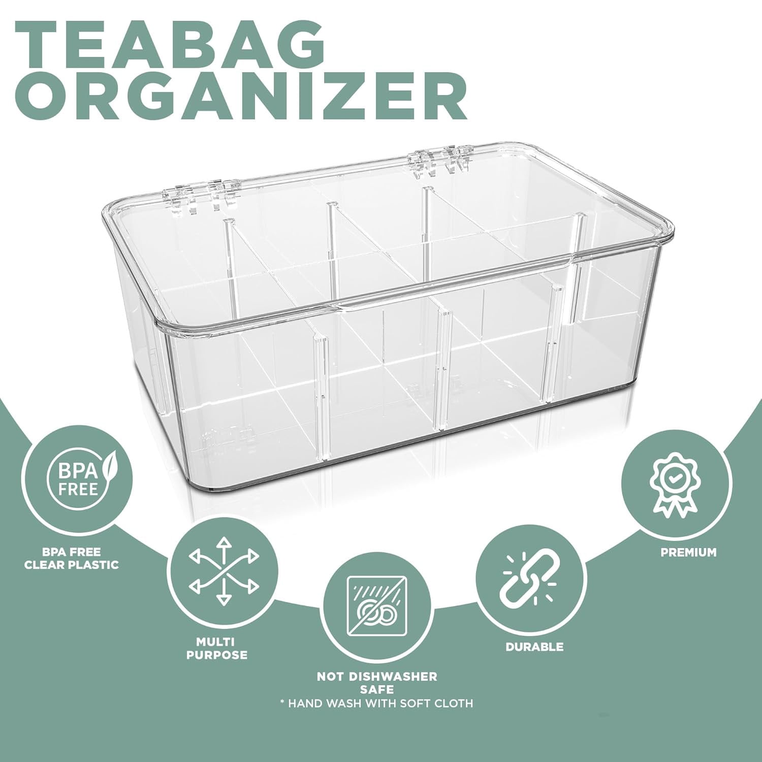 Utopia Home - Tea Bag Organizer With Lids, Clear Pantry Storage Box - 3 Pack Stackable Partition Organizers or Holder With Lids For Drawers, Countertops, Fridge, Kitchen, Snack & Spice Organization