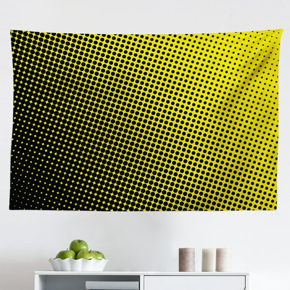 Yellow Tapestry, Moden Digital Image of The Sun with Sunshine in Cool Circular Pixels Art, Fabric Wall Hanging Decor for Bedroom Living Room Dorm, 2 Sizes, Yellow and White, by Ambesonne