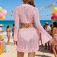 thumbnail image 5 of Levmjia Women's Lace Long Sleeve 4 Piece Beach Cover Up Set Swimsuit Cover Up Halter Top Wrap Skirt Swimwear Outfit, 5 of 6