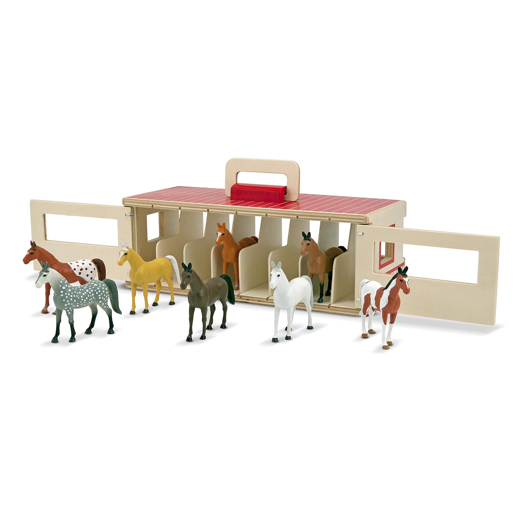 Stable with Horses Farm Barn Play Set Kid Pretend Play Toy Action Figure Playset 