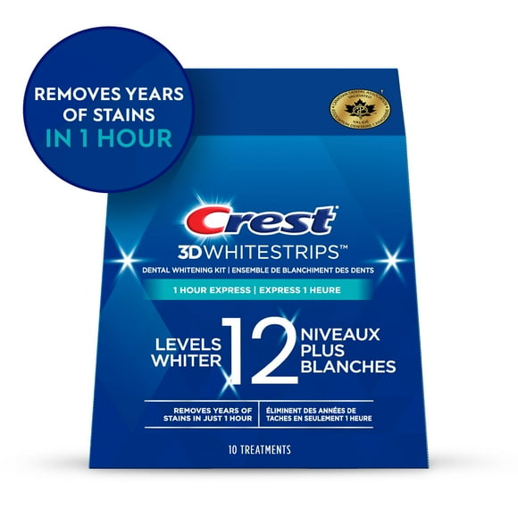 Crest 3D Whitestrips 1 Hour Express At-home Teeth Whitening Kit, 10 Treatments, 12 Levels Whiter