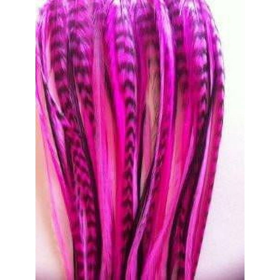 Glam up Your Hair with 8-10 Hot Pinks & Black Feather Hair Extension Bonded with 5 Salon Quality Feathers
