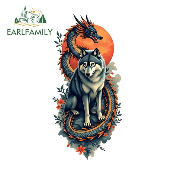 EARLFAMILY 5.1" Dragon Wolf Cartoon Japanese Car Sticker Waterproof Motorcycle Luggage Skateboard Helmet Vinyl Decals Occlusion Scratch Car Styling