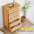 thumbnail image 3 of DWVO 47" Tall Natural Rattan 5 Drawer Dresser, Boho Dresser Chest of Drawers with Golden Handles, Wood Dresser Storage Cabinet for Hallway, Entryway, Hold up to 300lbs, Oak, 3 of 7