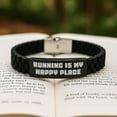 thumbnail image 2 of Funny Running Gifts for Men from Friends - Glide lock Clasp Bracelet 'Running Is My Happy Place' Christmas Unique, 2 of 4