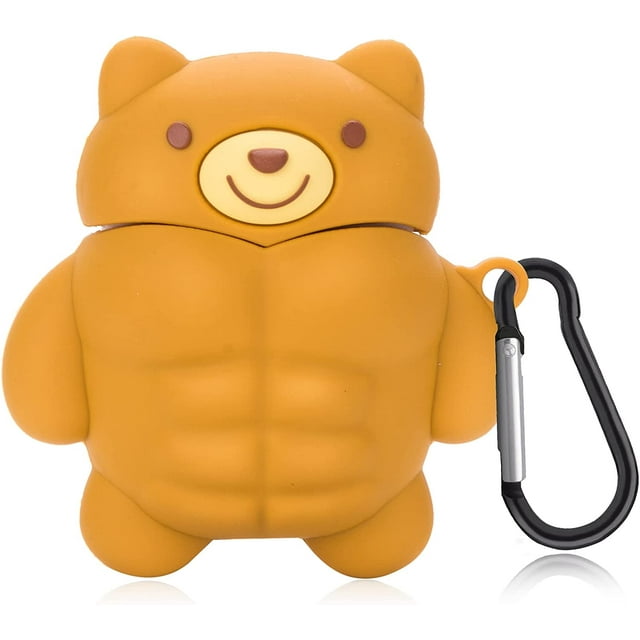 AirPods Cover Cute Muscle Bear Design with Keychain Soft Silicone Cover Compatible with AirPods 1st and 2nd Generation Cases