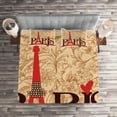 thumbnail image 2 of Ambesonne Vintage Quilted Coverlet 3 Pcs, Paris Eiffel Tower View, King Size, Red Brown Ecru, 2 of 2