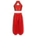 thumbnail image 1 of Mufeng Ensemble de Hauts Courts Sans Manches à Sequins pour Filles avec Bloomers de Danse du Ventre pour Performance de Carnaval Arabe Rouge 6, 1 of 7