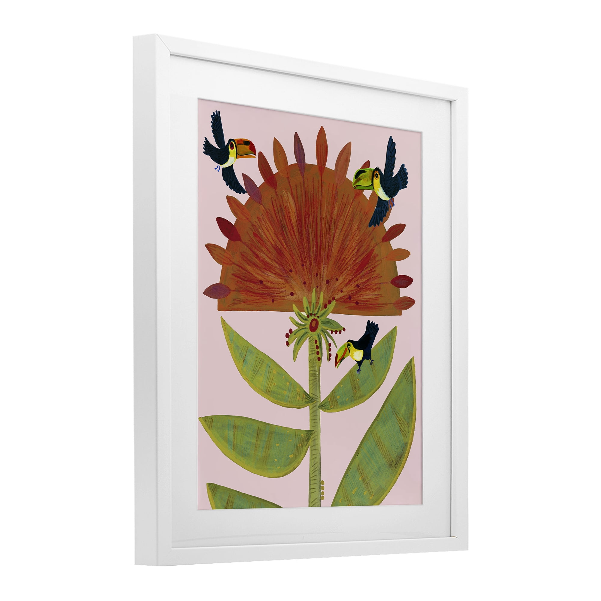 Stupell Industries Tropical Plant & Toucans White Framed Print Under Glass, design by Kay Widdowson