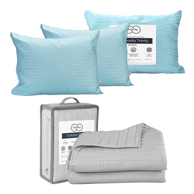 Colcha Matrimonial Acabado Ultrasónico Trinity Gris Perla + Almohada Trinity 2