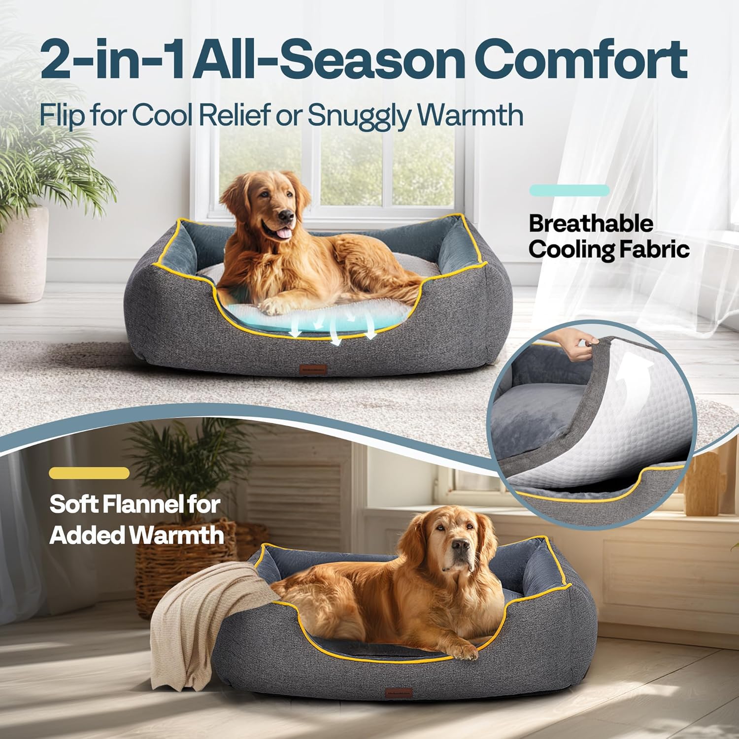SPECSTAR 44" Orthopedic Dog Bed with Egg-Crate Foam and Pillow Filling for Large Dogs – Dual-Layer Interior Extra Support for Joint Pain, Dual-Sided Cooling & Warming for All Seasons, Grey