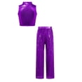 thumbnail image 4 of inlzdz Girls Hip Hop Street Dance Outfit Set Metallic Crop Tops with Sequins Pants Party Club Streetwear Purple 10, 4 of 5