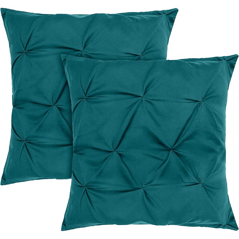 Vedanta Home Collection European Square Pinch Pillow Shams Set of 2 Teal  Blue 600 Thread Count 100% Natural Cotton Pack of Two Euro 24''x 24''  Pillow