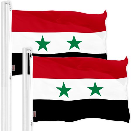 G128 2 Pack: Syria Syrian Flag | 3x5 Ft | LiteWeave Pro Series Printed 150D Polyester | Country Flag, Indoor/Outdoor, Vibrant Colors, Brass Grommets, Thicker and More Durable Than 100D 75D Polyester