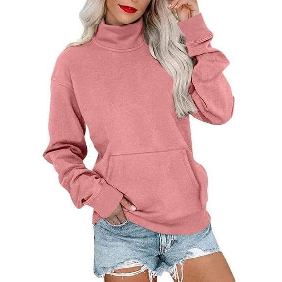 FAIWAD Sweatshirt for Women Mock Neck Fall Winter Plain Pullover Tops with Pockets Loose Casual Oversized Clothes