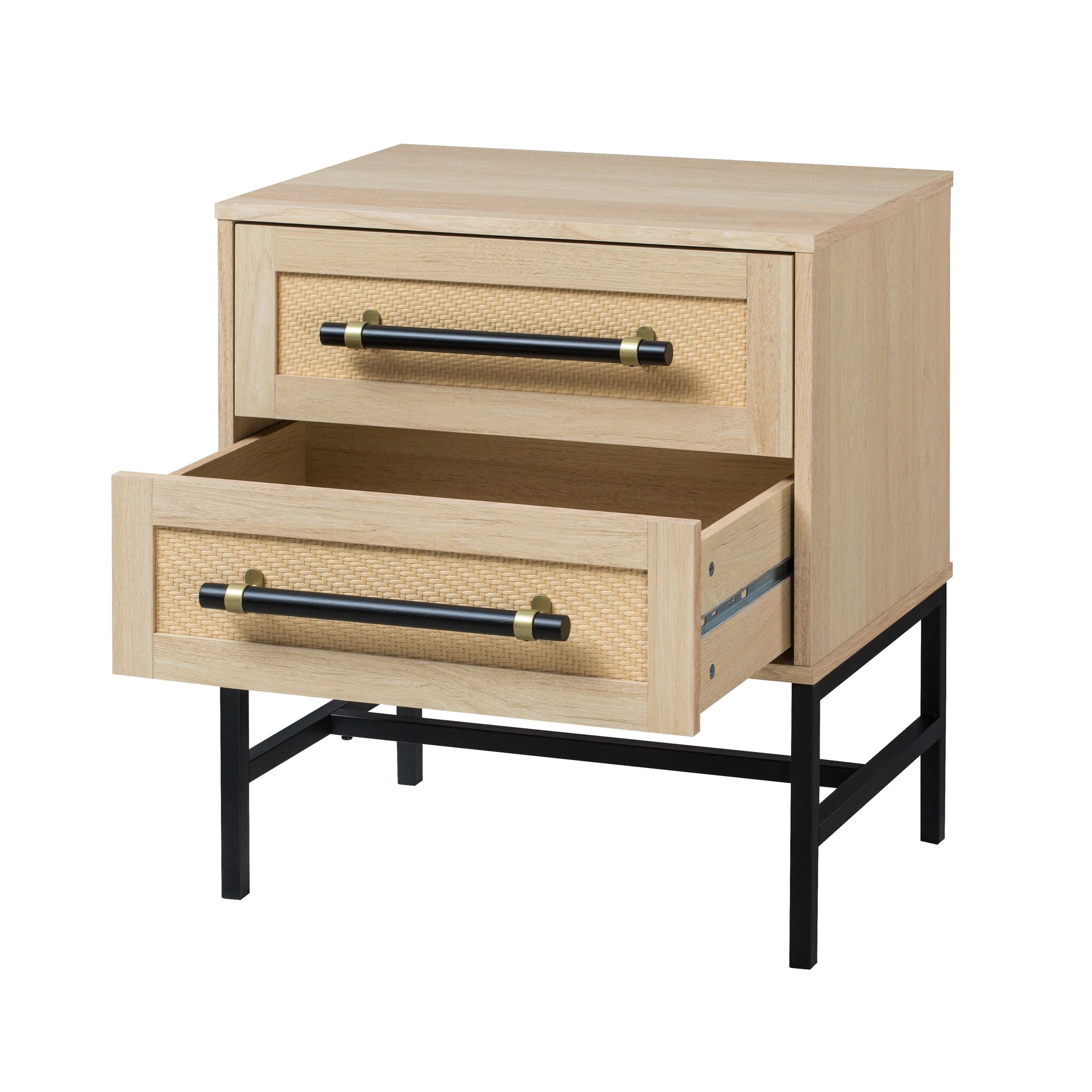 Hopper Studio Sophia 2-Drawer Nightstand in Natural Oak Finish with Rattan Drawers for Adult