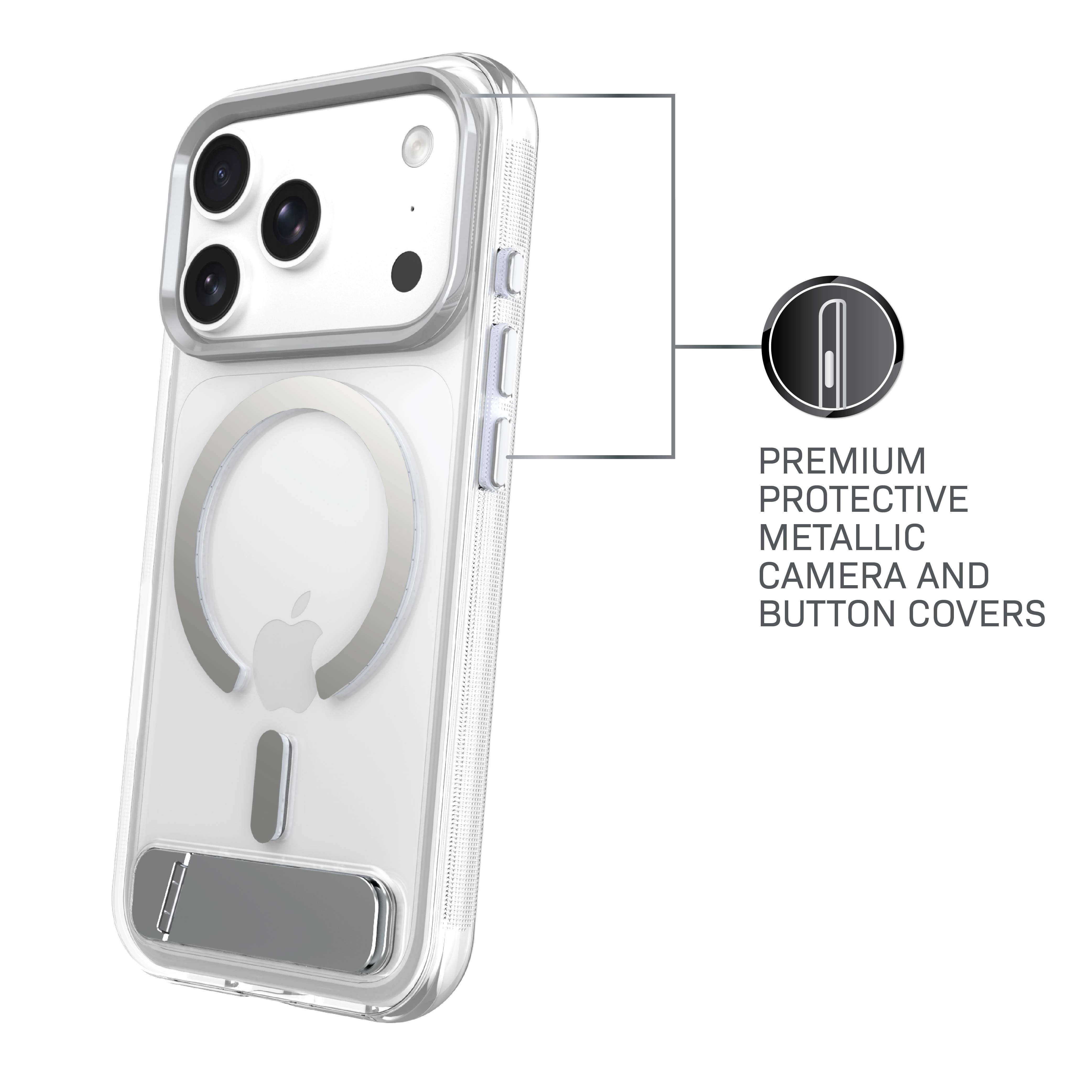 Body Glove Reflector Phone Case with Metallic Kickstand for iPhone 18 Pro Max / 17 Pro Max, MagSafe Compatible - Clear/Silver