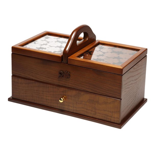 de coser en voladizo de 2 niveles caja de coser caja de almacenamiento organizadores caso para la joyería, paquete de tela Kit de coser,