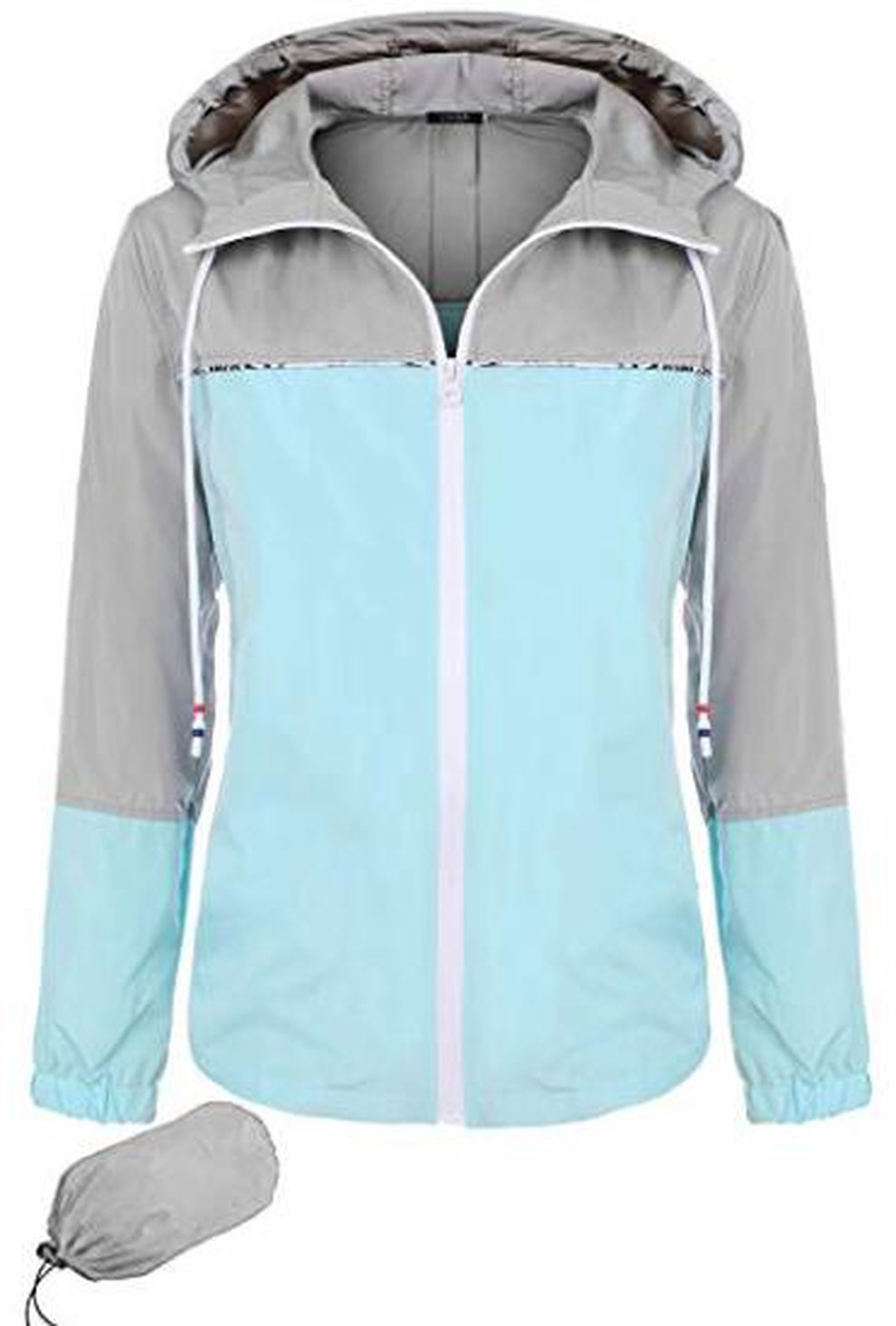 Women's Casual Raincoat Long Sleeve Stitching Zipper Ladies Hooded