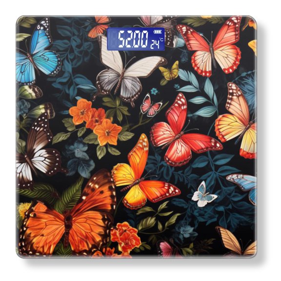 High Precision Body Weight Scale Smart Bathroom Scales with Large LCD Display(400lbs),Decorative for Bedroom-Colorful Butterflies With Wings In Shades Of Orange And Red