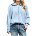 thumbnail image 2 of WFJCJPAF 2025 New Product Sexy Blouses for Women Plus Size,Women's Fashion Button Solid Color Comfortable Loose Long Sleeves Blouse Casual Tops - Light Blue S, 2 of 6