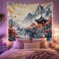 thumbnail image 2 of Chinese Temple on Misty Mountain Cliff, Serene Watercolor for Nature Lovers, Landscape Wall Art, Housewarming Gift, Tapestry Wall Hanging for Study Room and Living Room, 2 of 7