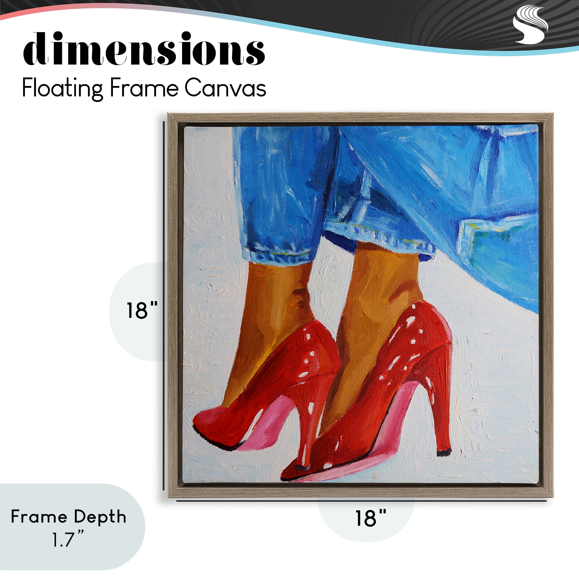 Stupell Industries Glossy Red Pumps & Jeans Brown Framed Floater Canvas Wall Art, design by Violeta Vollmer