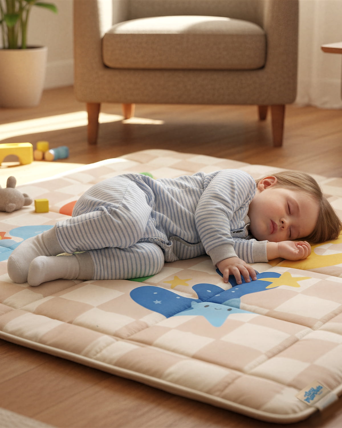 Tiny Marvels Baby Play Mat for Floor, Super Soft, Non-Slip, Fits 50x50 Playpen,Age_Group 0-5 Years (Sand Checks)