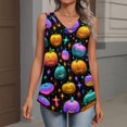 thumbnail image 4 of Hearthz Halloween Workout Tank Tops Woman Pumpkin Graphic Sleeveless Tops for Women V Neck Pleated Tunic Tops for Women, 4 of 5