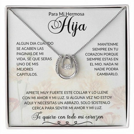 Daughter/Hija women Lucky in Love Pendant Necklace Spanish message Espanol para mi hija Christmas gift