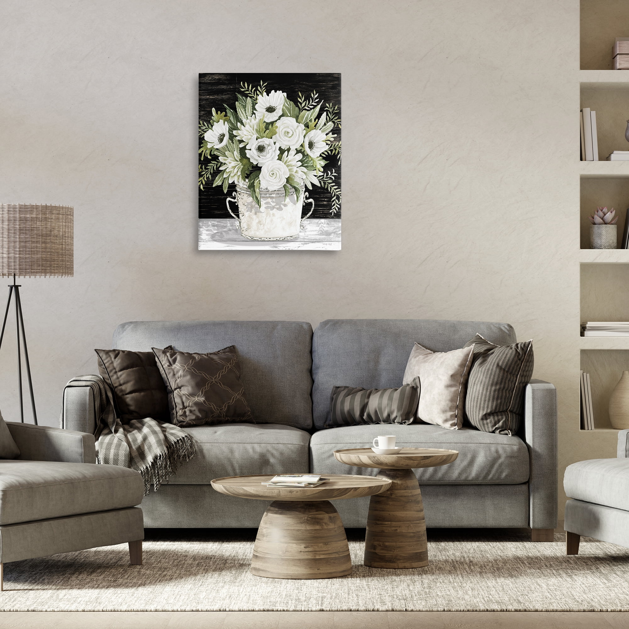 Stupell Industries White Flowers Country Tin Plants & Flowers Painting Wrapped Canvas Art Print Wall Art, 24 x 30