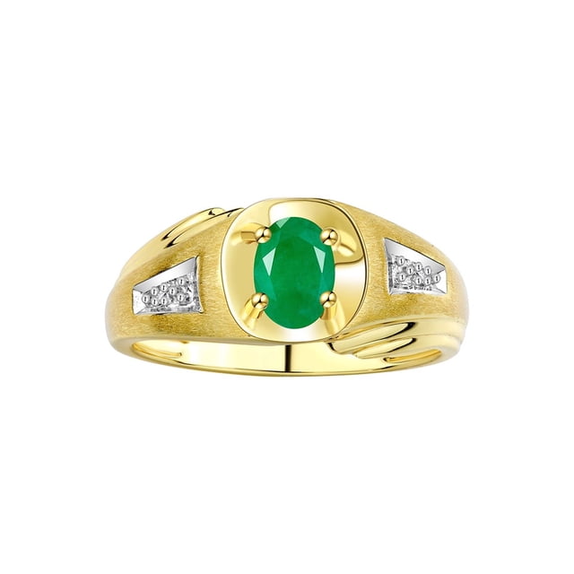 RYLOS Men's Rings Yellow Gold Plated Silver Rings Classic Designer Style 8X6MM Oval Gemstone & Diamond Ring Emerald May Birthstone Rings For Men Size 12