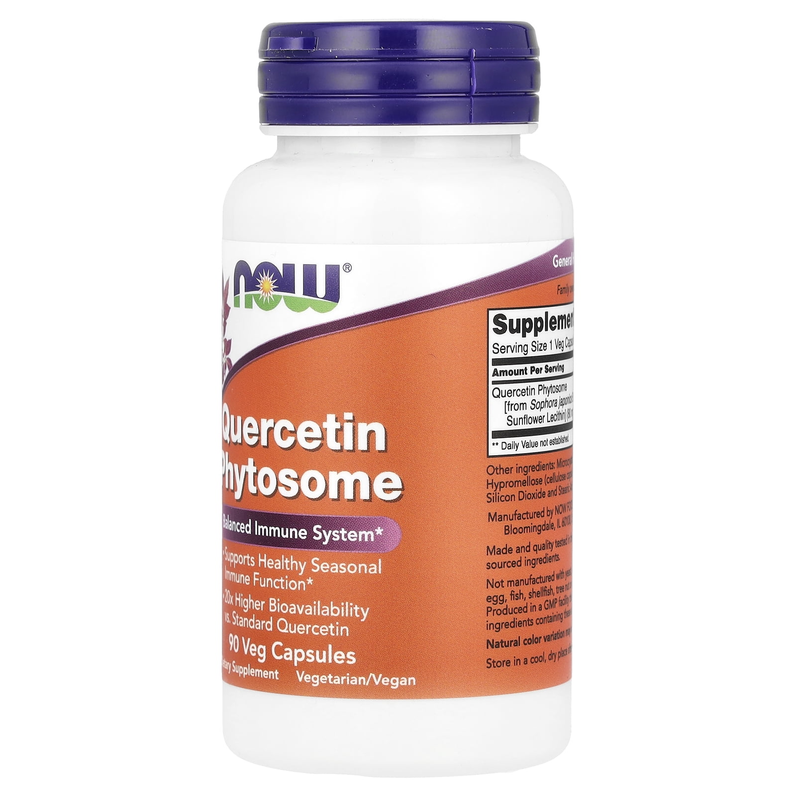 NOW Foods Quercetin Phytosome, 90 Veg Capsules (250 mg per Capsule)