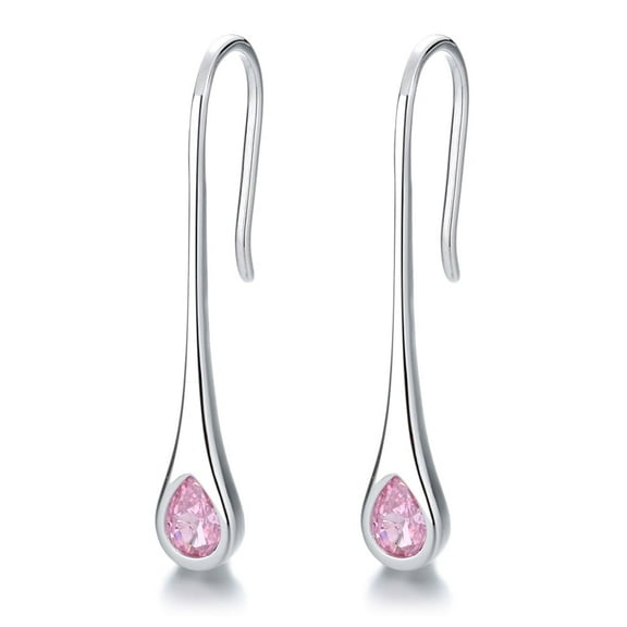 Pink Sapphire Sterling Silver Pull-through Minimalist Drop Earrings