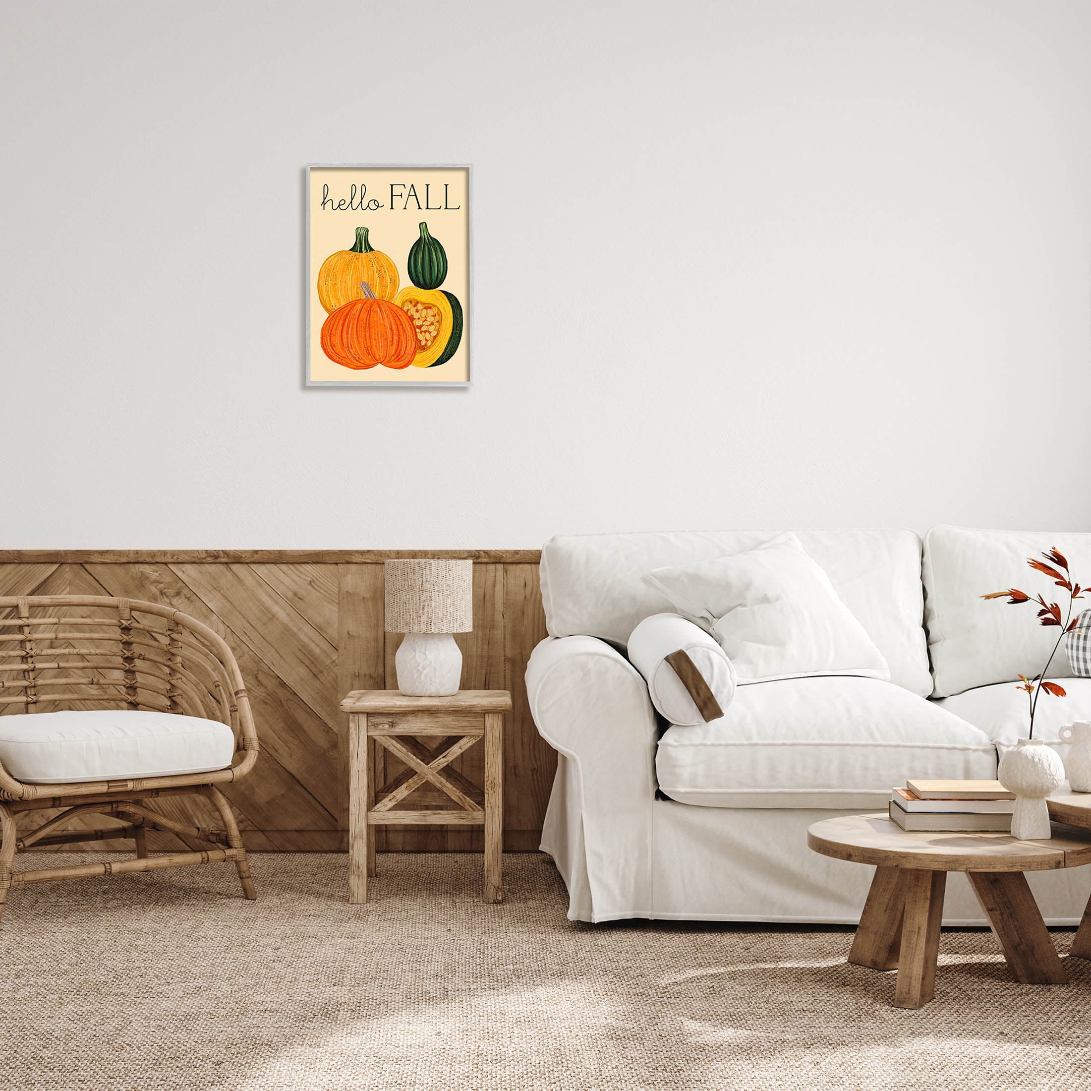 Stupell Industries Hello Fall Harvest Gourds Graphic Art Gray Framed Art Print Wall Art, Design by Ziwei Li