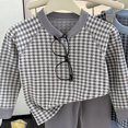 thumbnail image 3 of Faraee Toddler Baby 2 Piece Outfit Set Plaid Long Sleeve Crew Neck Top Solid Color Long Pants Soft Knit Loungewear for Boys Girls 6‑12 Months to 6‑7 Years, 3 of 5