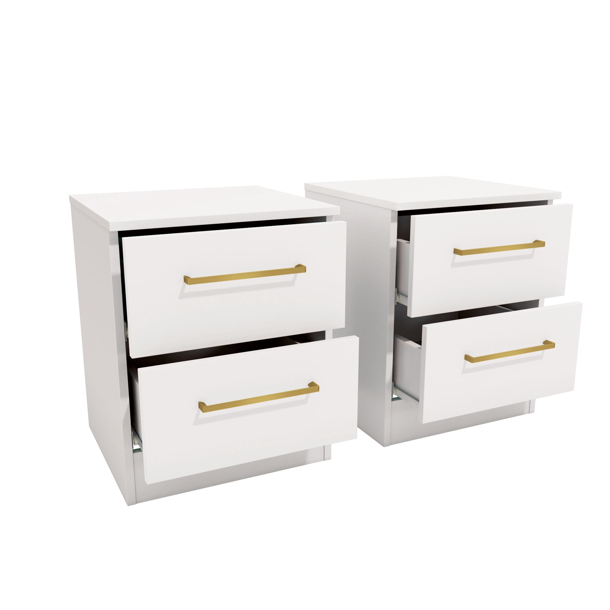 Kappesberg Jolyne 2-Drawer Nightstand Set of 2 with Gold Handles, White – Modern Bedroom Storage for Adults and Teens