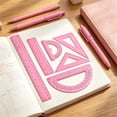 thumbnail image 3 of 6 Pcs Pink Clear Plastic Ruler Set,2 Straight Rulers 2 Triangle Rulers 45 | 60 Degree 2 Protractors 180 Degree,Geometry Math Ruler Measuring Tool,Inches & Metric,By Scheam, 3 of 4