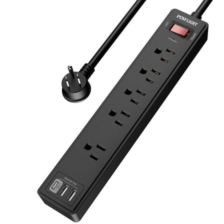 Surge Protector Power Strip with 5 AC Outlets and 3 USB Ports (1 USB-C), 1680J Surge Protection, Compact Design for Home and Office Use