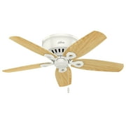 Hunter 42 inch Indoor Ceiling Fan with LED Lights - White Ceiling Fan with Pull Chain, For Bedroom, Living Room, or Kitchen, Low Profile Mount, No Remote, 5 Blades - Builder 51090, Snow White