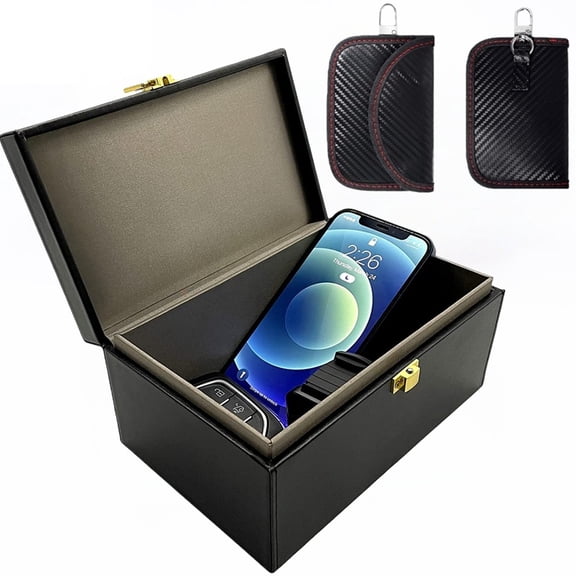 Faraday Box for Car Keys and 2 Pcs Faraday Bag for Car Keys Keyless Entry Signal Blocking Pouch Car Key Signal Blocking Box Faraday Bag for Key FOB Car Theft Prevention