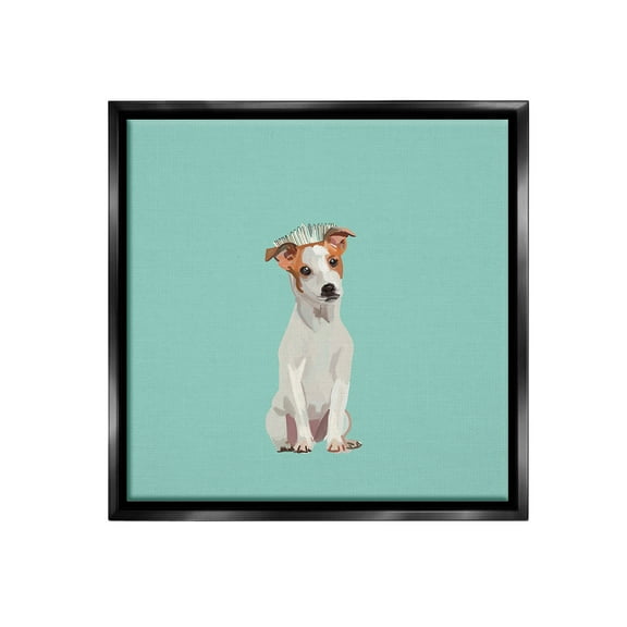 Stupell Industries Crowned Dog on Turquoise Animals & Insects Painting Black Floater Framed Canvas Art Print Wall Art, 18 x 18