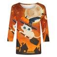 thumbnail image 4 of Virmaxy T-Shirt Femme 2024 Halloween Décontracté Imprimé Lettre Col Rond Manches 7/4 Mode Décontractée Impression Lettres Colorées Col Rond Manches 3/4 T-Shirt Blouse Multicolore-19 S, 4 of 5