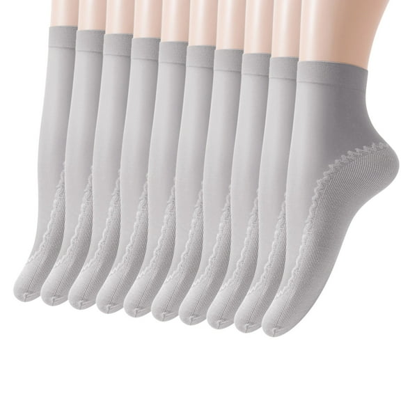 GZWYHT Socks for Women Ankle Socks 10 Pairs Women's Solid Patterned Cotton Bottom Non Slip Socks Breathable Socks Mid Socks Grip Socks Cotton Socks Grey One Size