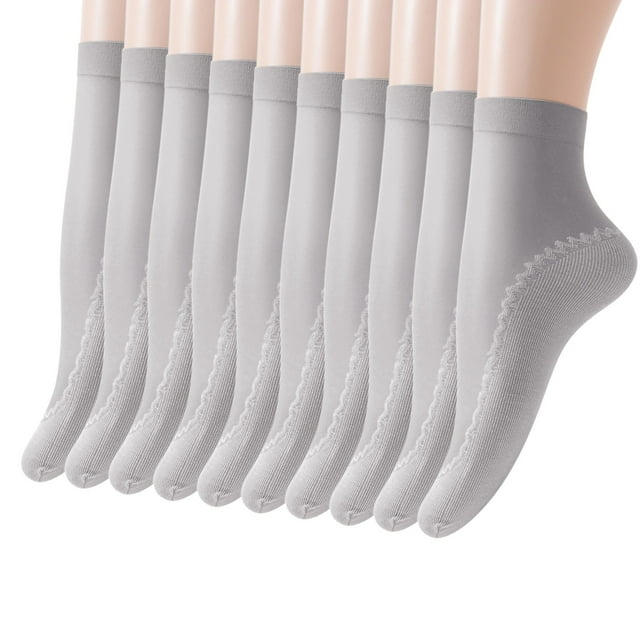 Fgnfyis 10 Pairs Ankle Socks for Women Solid Patterned Bottom Non Breathable Mid Socks Comfortable for Everyday Use Grey