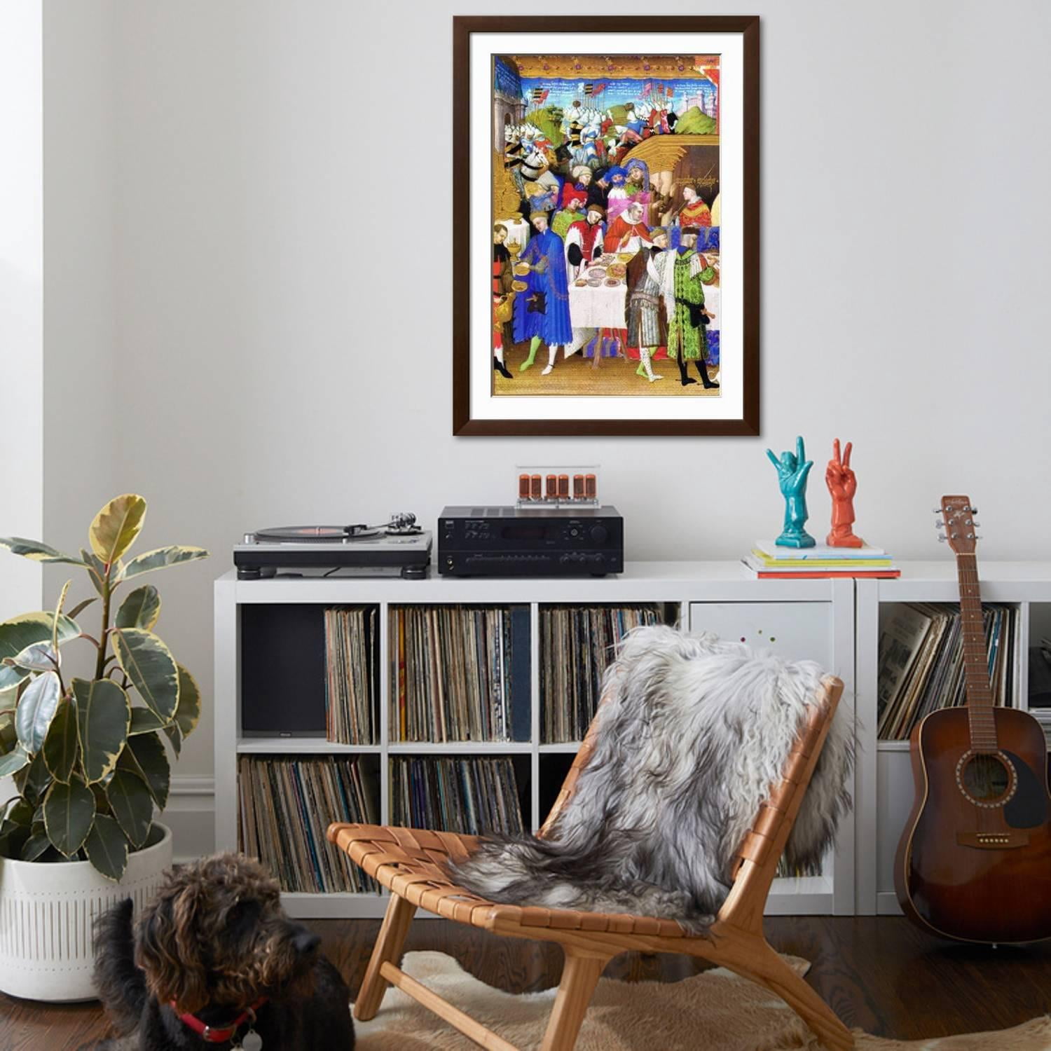 Art.com Le Tres Riches Heures Du Duc De Berry - January Art Print by Paul Herman & Jean Limbourg, Brown Frame Wall Art, 32" x 44"