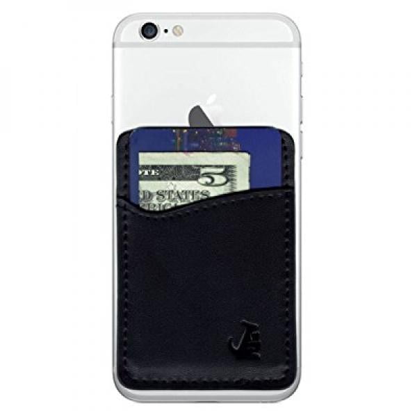 Leather Phone Card Holder Stick On Wallet for iPhone and Android Smartphones by Wallaroo (Black