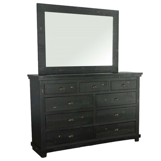 Progressive Furniture Saule 9 Tiroir Bois Commode et Miroir en Détresse Noir