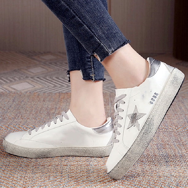Zapatos viejos pequeños y sucios de cuero de dos capas para ganado, zapatos de skate blancos pequeños para estudiantes, estrellas fugaces de la calle de varios viajes de Harajuku, talla