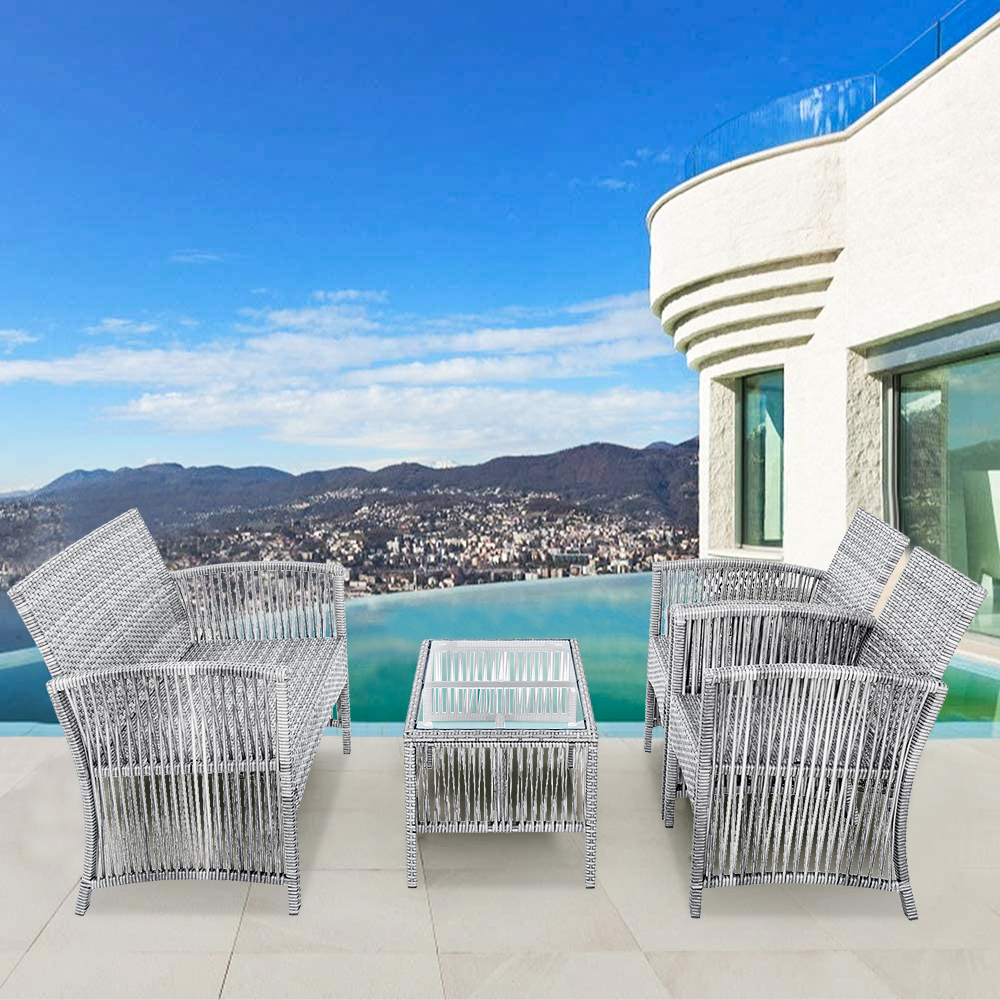 4-Piece Patio Furniture Sets, Outdoor Wicker Furniture with Two Single Sofa, One Loveseat, Tempered Glass Table, Outdoor Garden Cushioned Seat PE Rattan Sofa Set, Bistro Table Set for Poolside, Q8596 - image 4 of 12